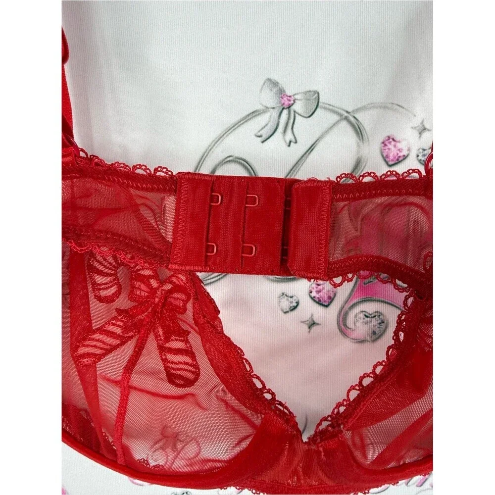 Bra candy cane holiday Red Sheer Lace Balconette Bra